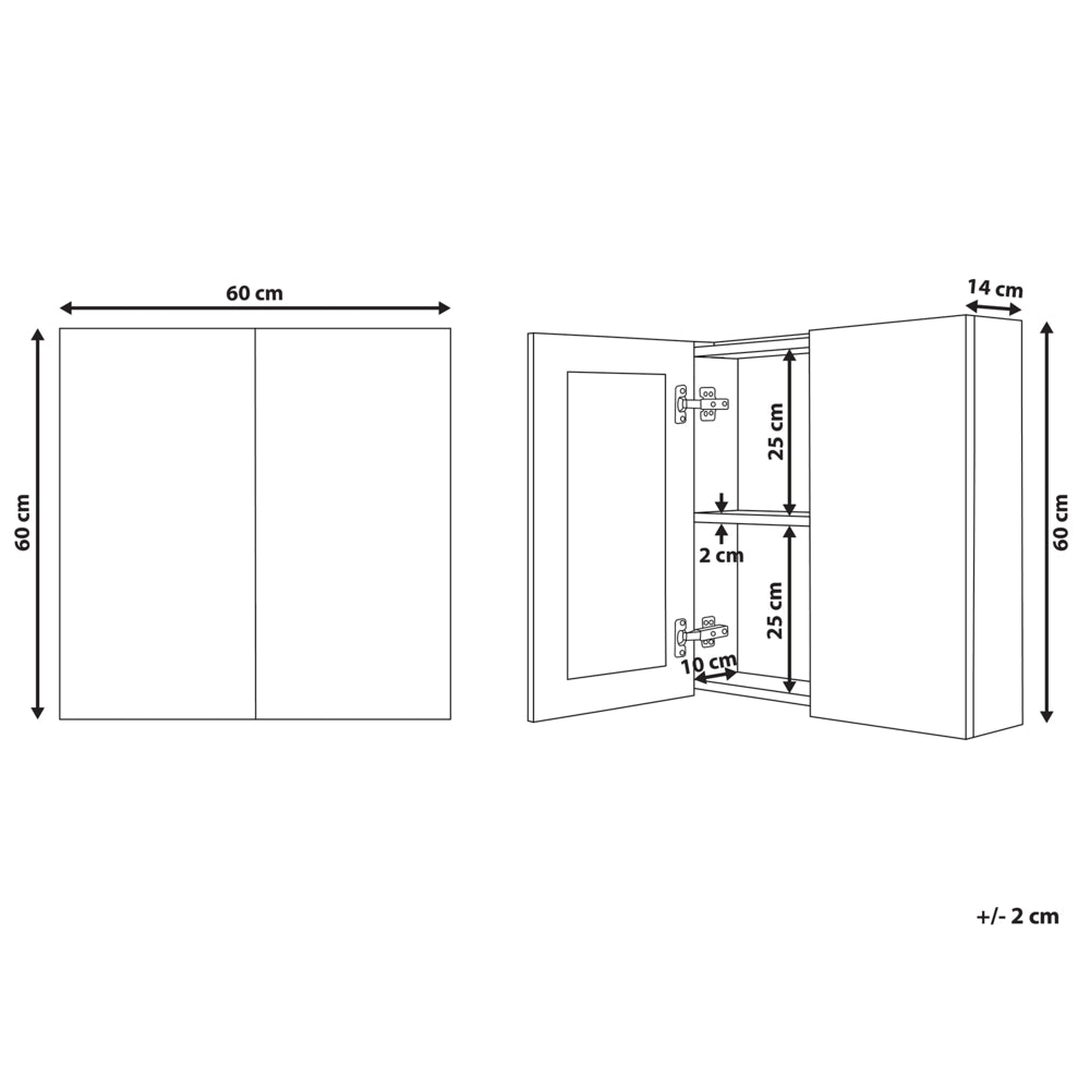 Armadietto a specchio per bagno in compensato bianco 60 x 60 cm Scaffali pensili a 2 ante