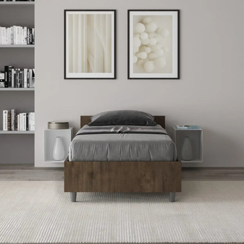Letto singolo contenitore 80x190 noce Nuamo