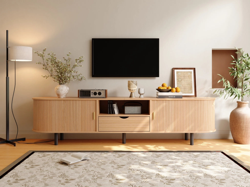 Lowboard per TV naturale in MDF lungo 175 cm