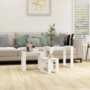 Tavolini Impilabili 3 pz Bianco Lucido in Legno Multistrato 808609