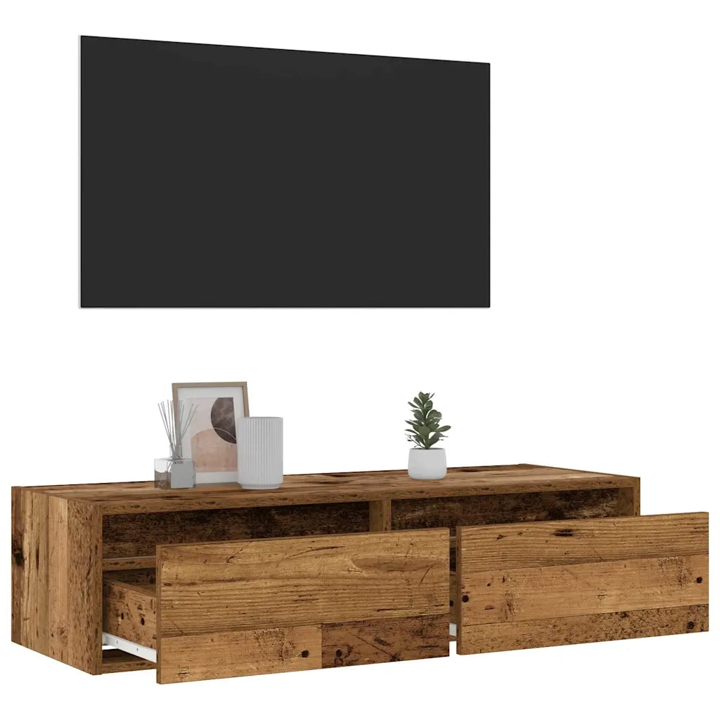 Mobile Porta TV con Luci LED Legno Vecchio 100X35,5x25 cm 860245