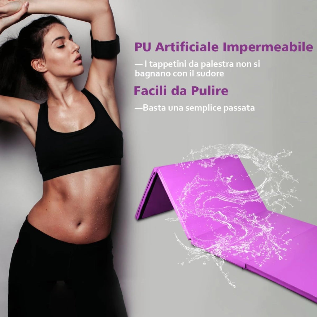 Tappettino da Ginnastica Pieghevole 240 x 116 x 5 cm, Tappetto Palestra da Terra con Maniglie Portatile, Materassino da Allenamento per Fitness e Yoga