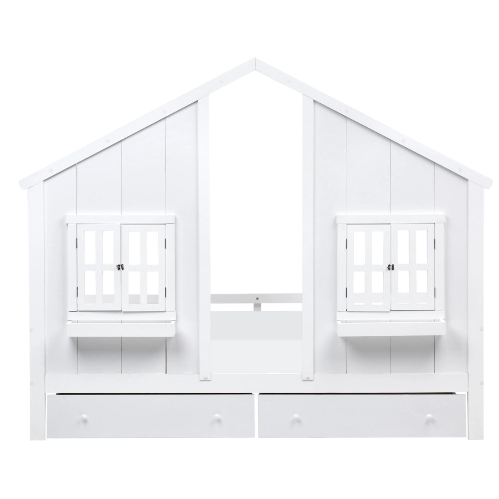 Letto in legno di pino per bambini a forma di casa con cassetti bianchi 90 x 200 cm cameretta