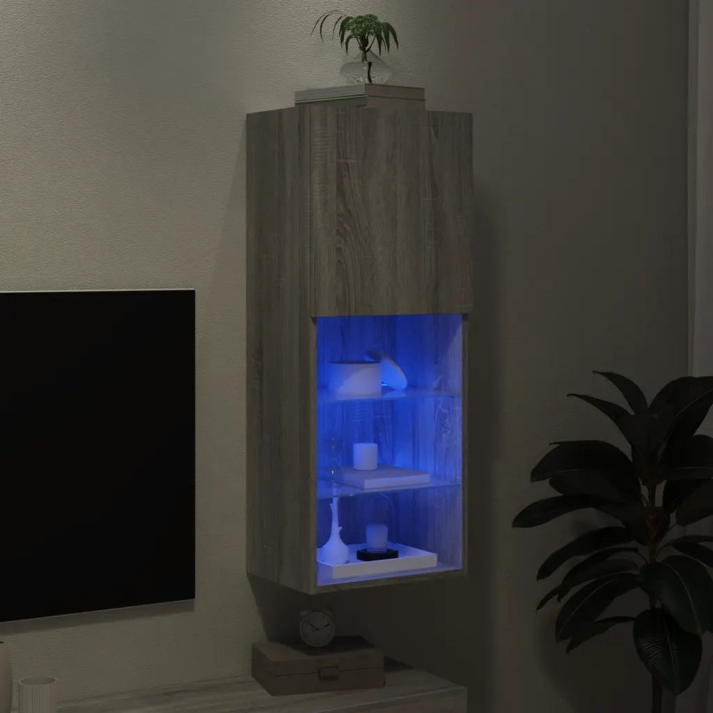 Mobile TV con Luci LED-Credenza TV-Console TV Grigio Sonoma 40,5x30x102 cm