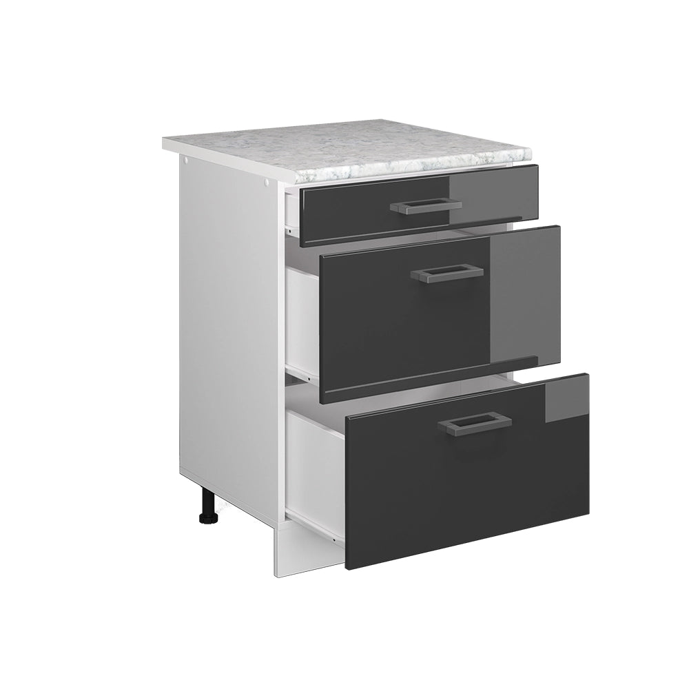Vicco Mobiletto base per cucina Antracite lucido 60 cm con cassetti PL Marmo