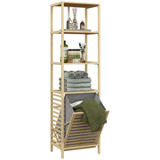 Mobile Bagno con Ripiani e Cesto Lavanderia ¨C Zephmum ¨C Legno Naturale 44x33x160 cm