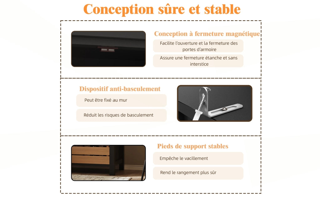 Mobile da cucina 80x40x140 cm, credenza alta multiuso con 2 ante e 5 cassetti, nero/bianco