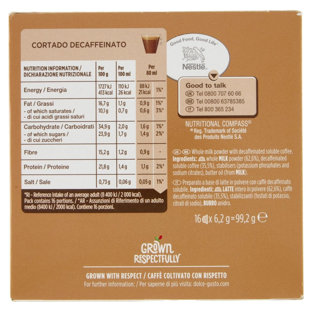 Nescafé Dolce Gusto Caffè Cortado Espresso Macchiato Decaffeinato 16 Capsule