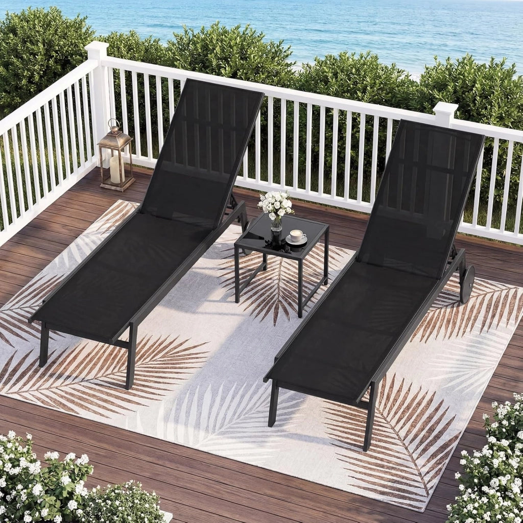 Sdraio da Giardino Reclinabile, Poltrona in Metallo Resistente con Schienale 6 Posizioni e Tessuto Traspirante, Sedia da Abbronzatura Piatta per Bordo Piscina e Terrazza(Nero,1)