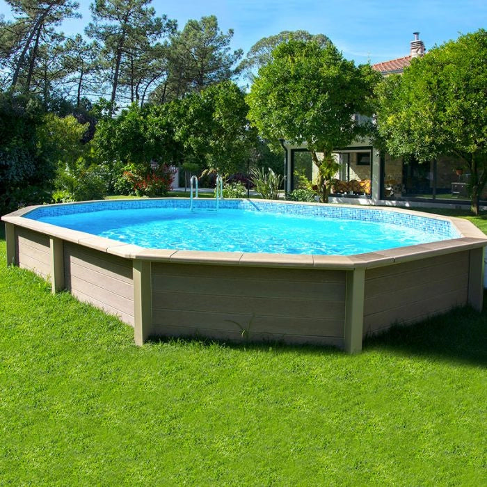 Piscina in pietra ricostruita effetto legno NATURALIS 6,35 x 4,72 x h 1,40 m Tipo filtrazione: Filtrazione a sabbia