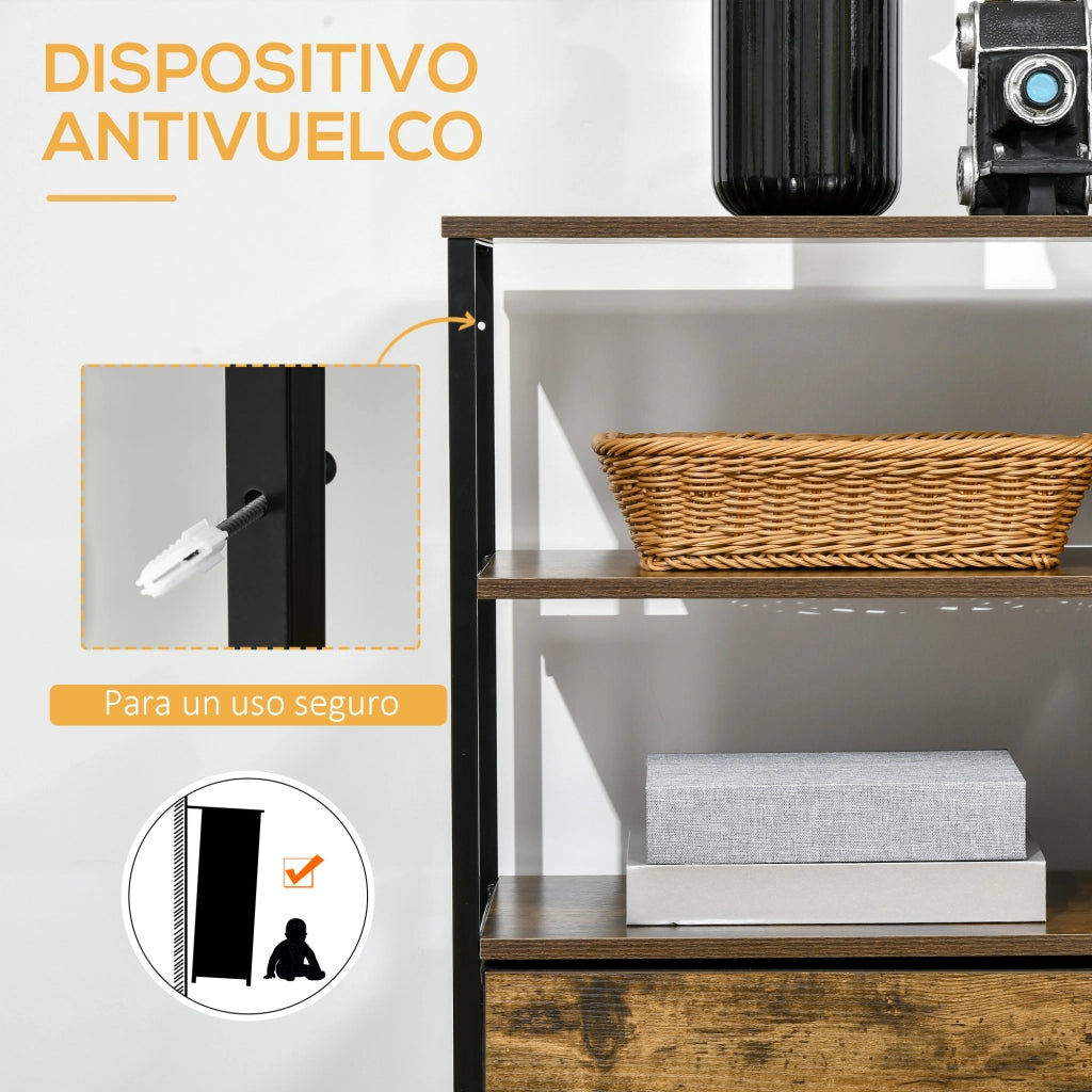 Cassettiera con 4 Cassetti Tessuto e 2 Ripiani Stile Industriale ¨C zephmum ¨C 84x30x71,5 cm Marrone