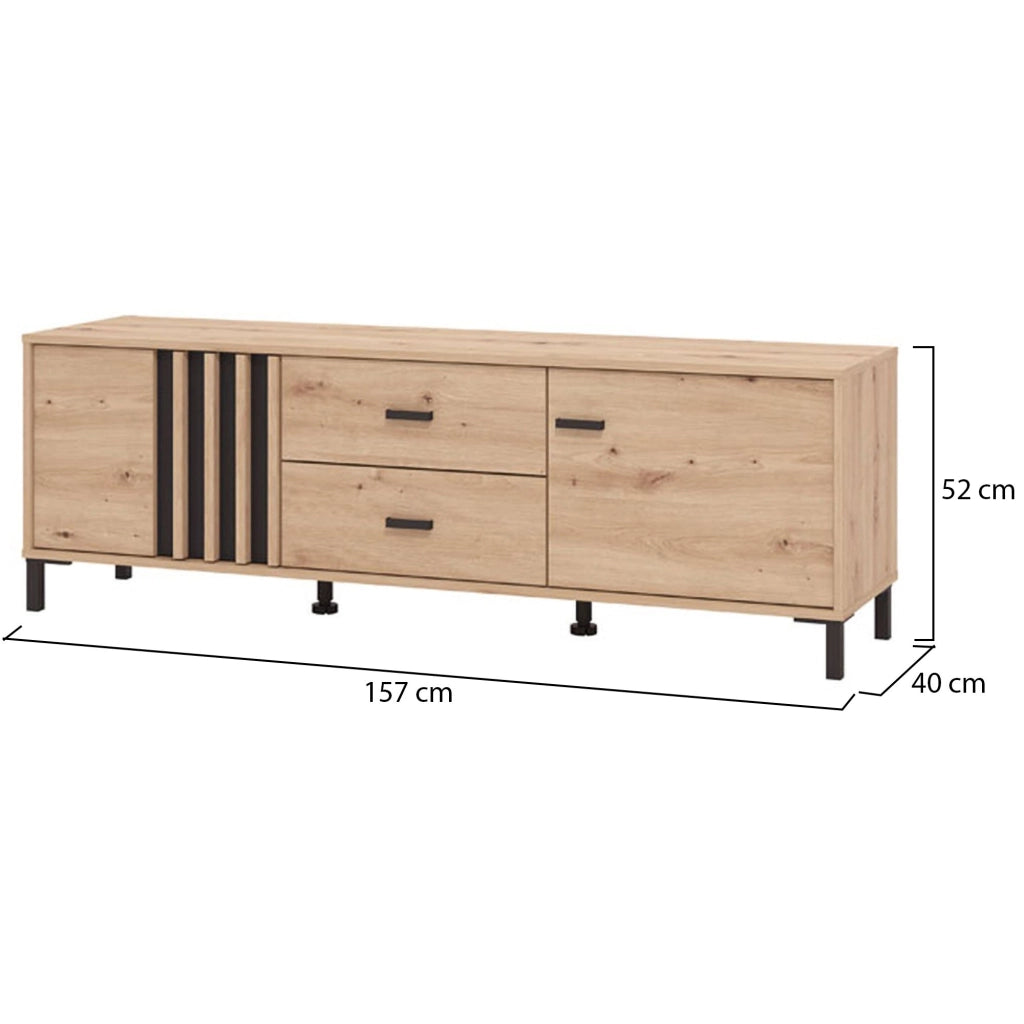 Caivano, Mobile Porta tv 2 Cassetti, 157x40x52h cm Marrone Rovere Nodi