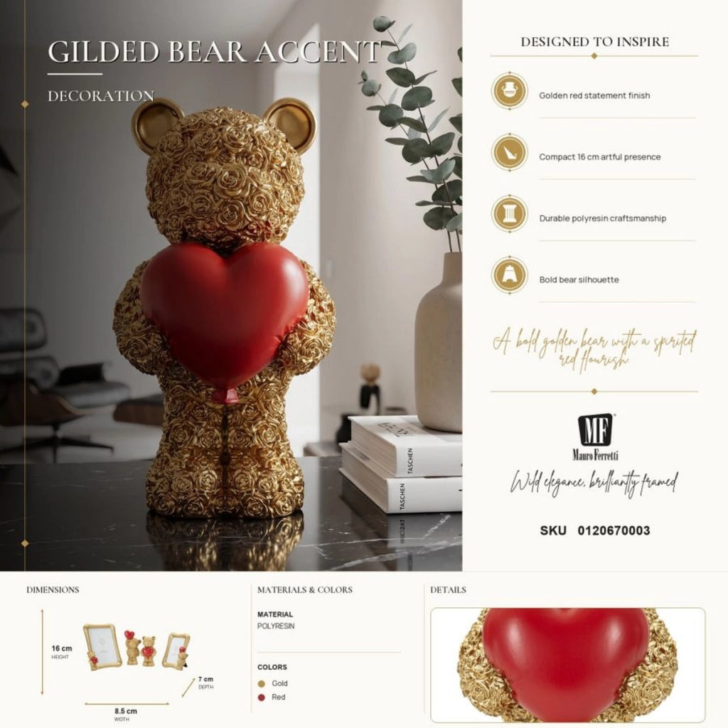 Scultura orsetto decorativo con cuore rosso