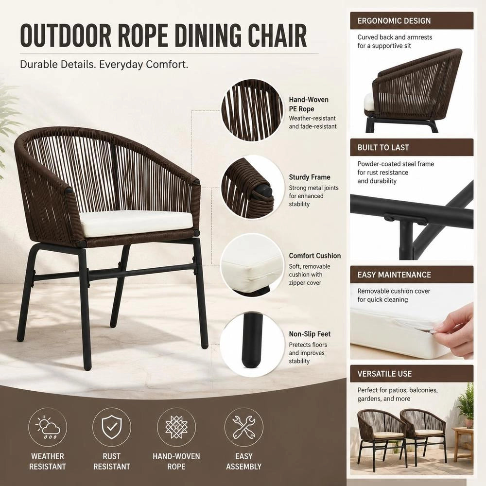 Garden Chairs, 2 Pieces, Brown PE Rattan