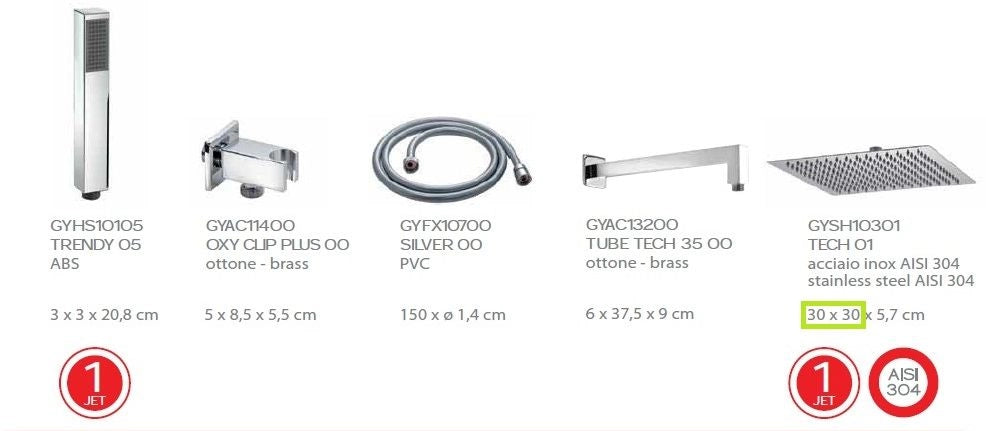 Set doccia a muro (soffione+doccetta) quadrato High Pro - Gedy - Kit con soffione 20x20