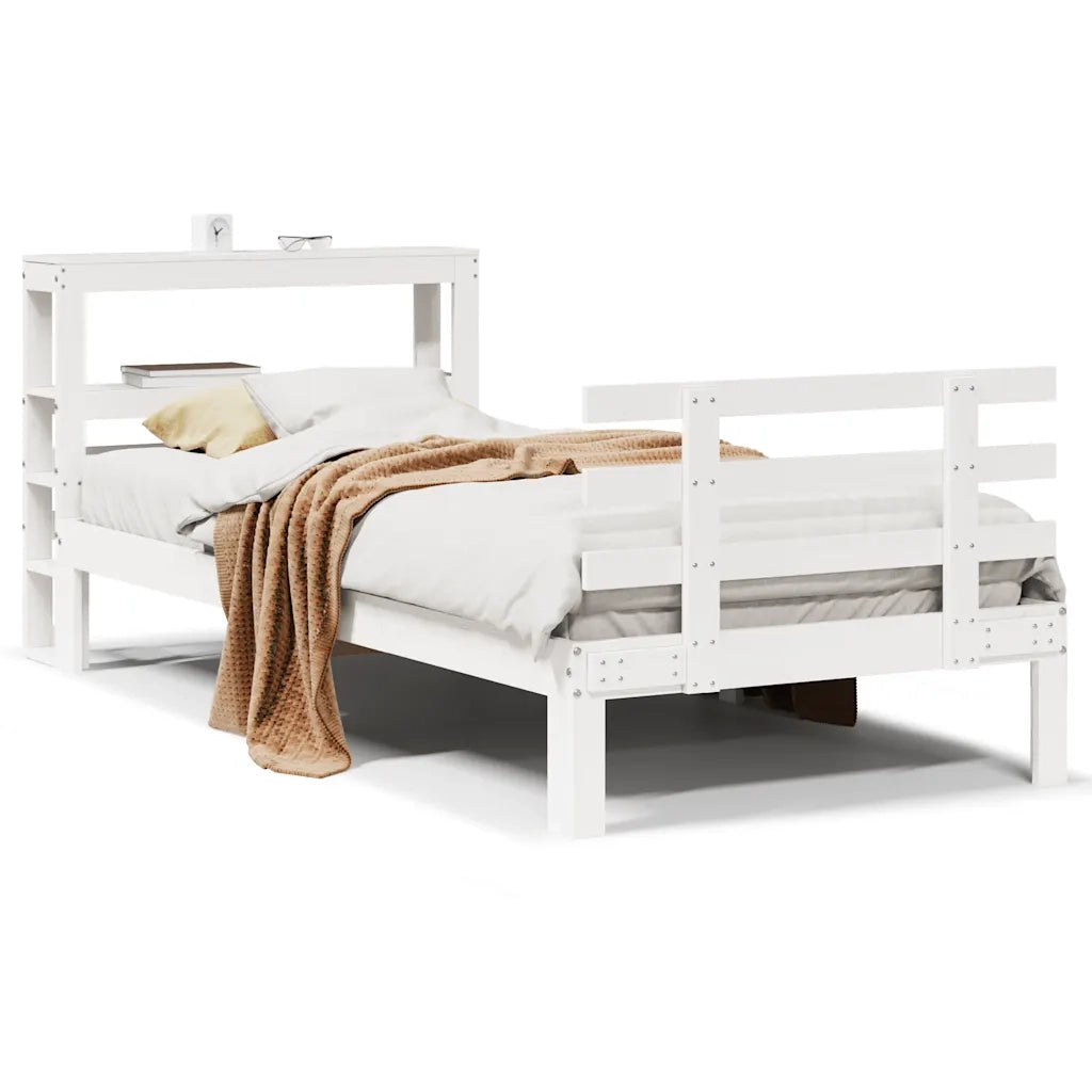 Giroletto con Testiera Bianco 75x190 cm Legno Massello di Pino 3306097