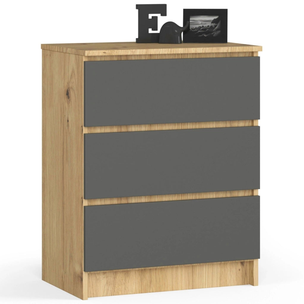 Cassettiera AKORD K60 Cassettiera Quercia Artisan 60 cm 3 cassetti inserto frontale Grigio Grafite 60x40x77 cm