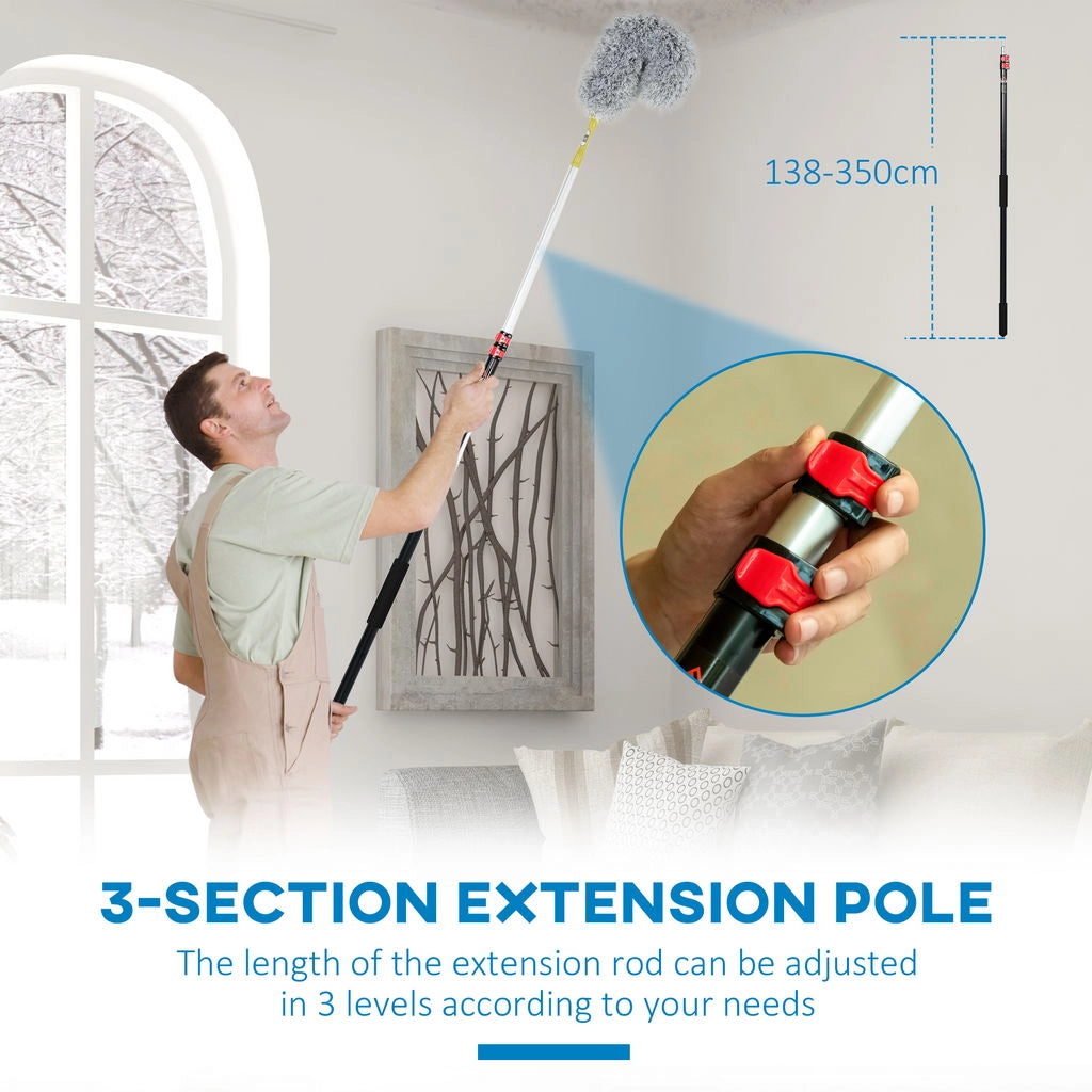 KIT DI PULIZIA PER CASA E UFFICIO CON ASTA, SPOLVERINO PER RAGNATELE IN MICROFIBRA E PER VENTILATORE 10X10X166 CM