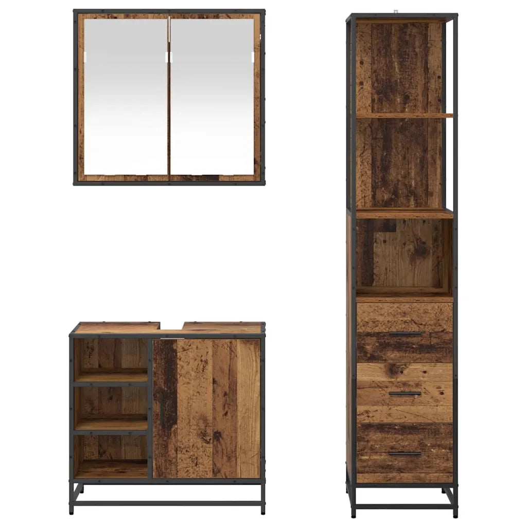 Set di mobili per il bagno con cassetto 3 pcs Legno vecchio 3402405