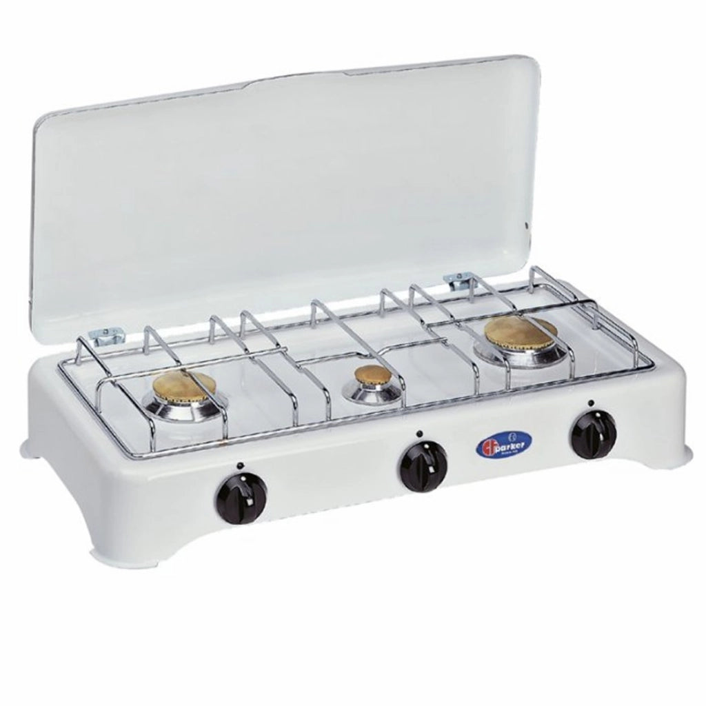 Fornello a gas 3 fuochi in ottone griglia acciaio 58,5x27,5x12,5 PARKER METANO - PARKER
