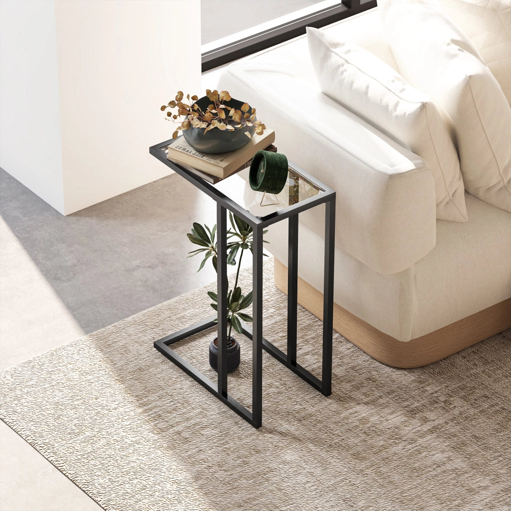 Tavolino da Salotto a Forma di C 46x25x63,5 cm in Vetro e Acciaio Nero