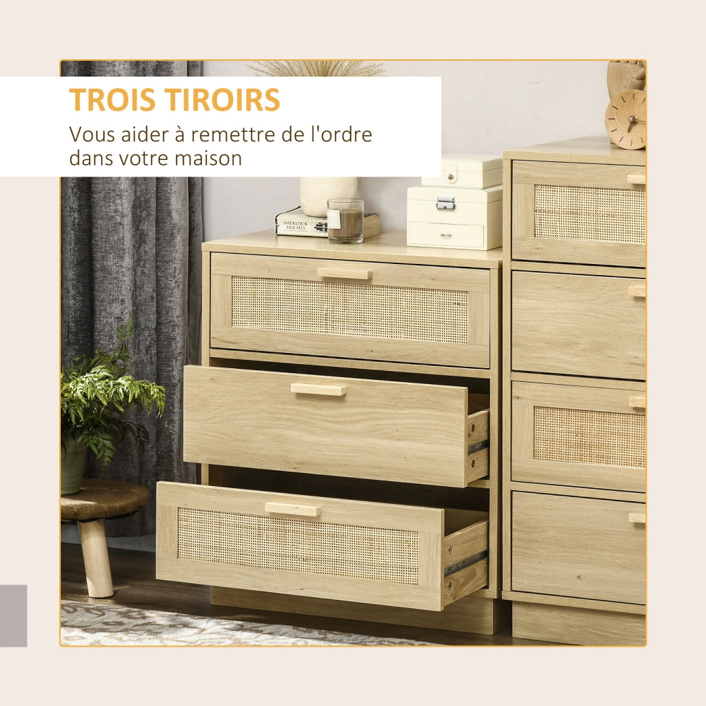 Cassettiera design in rattan con 3 cassetti ¨C Minimal ¨C bianco naturale 60x40x80