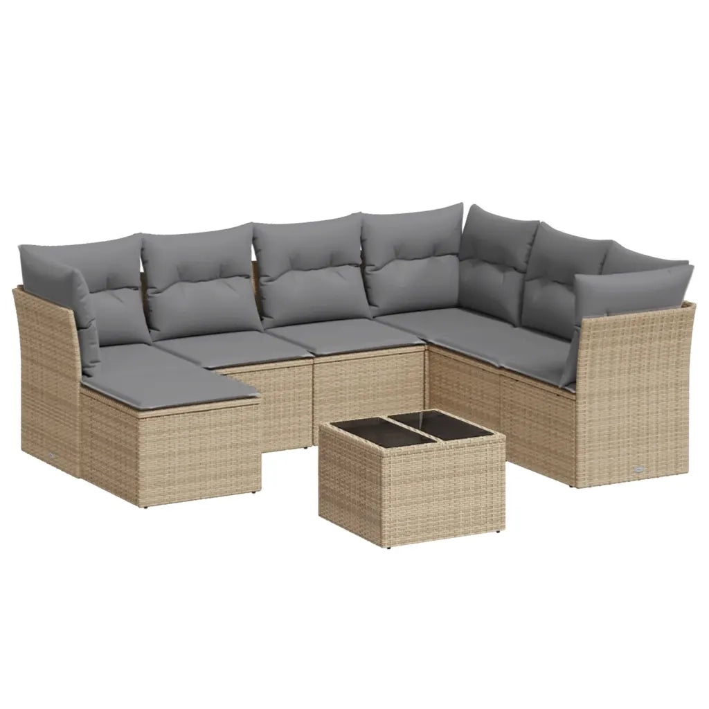 Set Divano da Giardino 8 pz con Cuscini Beige in Polyrattan