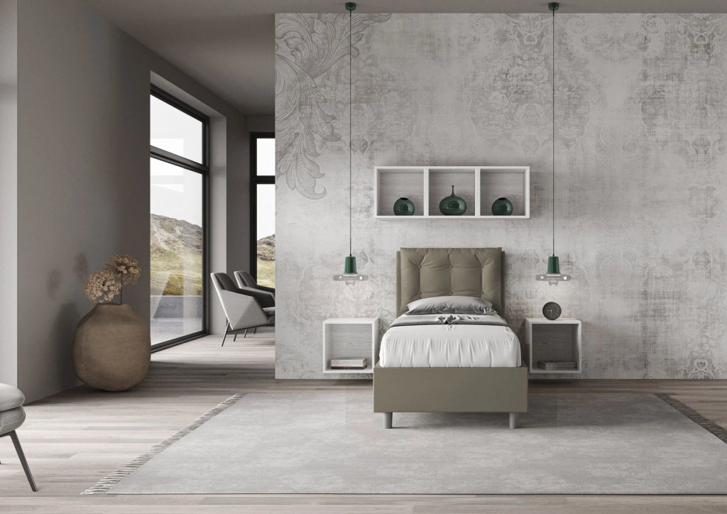 BS COM Letto singolo con rete imbottito 80x200 similpelle cappuccino