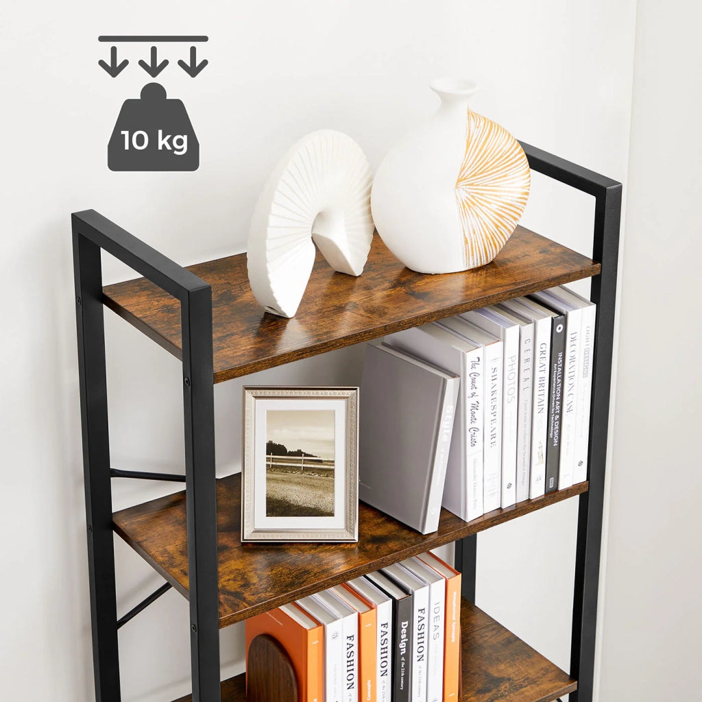 Libreria a 6 ripiani con struttura in acciaio per soggiorno ufficio ingresso altezza 186 cm stile industriale marrone rustico e nero 12_0005455