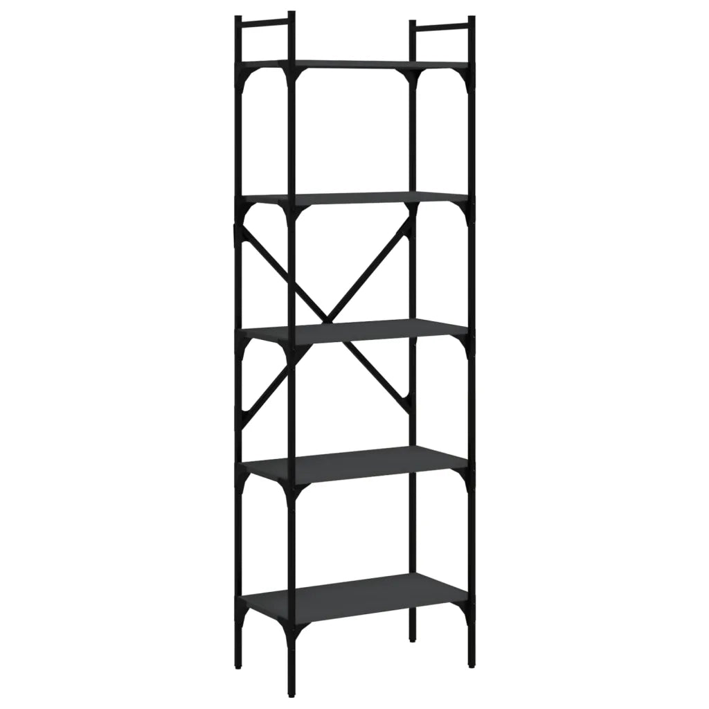Libreria-Scaffale per Libri-Mobile di Stoccaggio Nera 5 Ripiani 56x31,5x174 cm Legno Multistrato