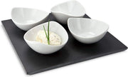 Servizio per antipasti 5-delicato, 4 piatti a quattro zampe e 1 piatto di pietra, per servire dips, salse o marmellate; dimensioni: ca. 25 x 25 x 6 cm