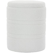 Pouf contenitore Sherpa con coperchio reversibile, sgabello rotondo per soggiorno e camera da letto, bianco