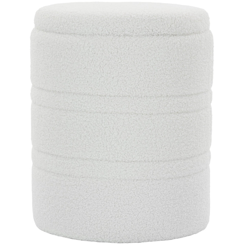 Pouf contenitore Sherpa con coperchio reversibile, sgabello rotondo per soggiorno e camera da letto, bianco