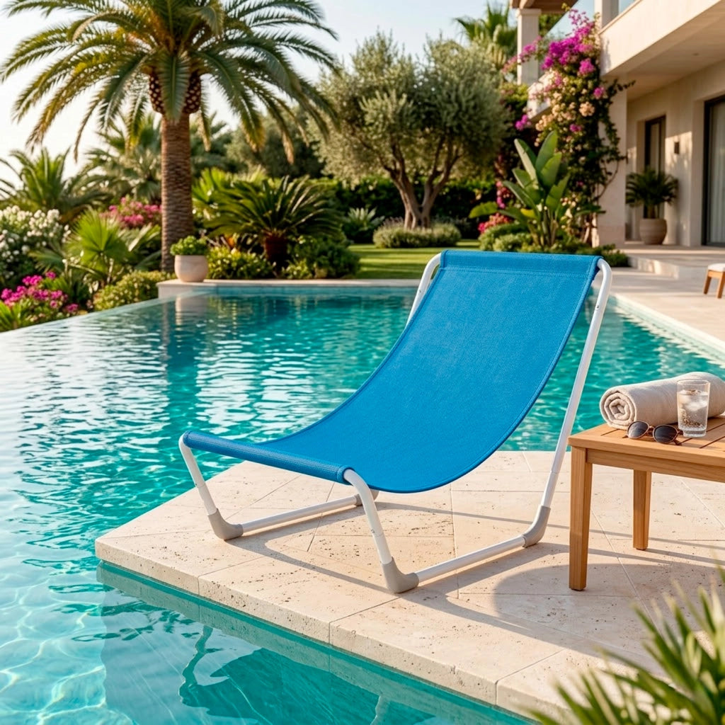 Sedia Sdraio Pieghevole Ergonomica Con Struttura In Acciaio E Tessuto Poliestere Impermeabile Dotata Di Sacca Con Tracolla Per Spiaggia Piscina Campeggio Giardino Relax Outdoor 95 X 60 X 40 Cm Blu