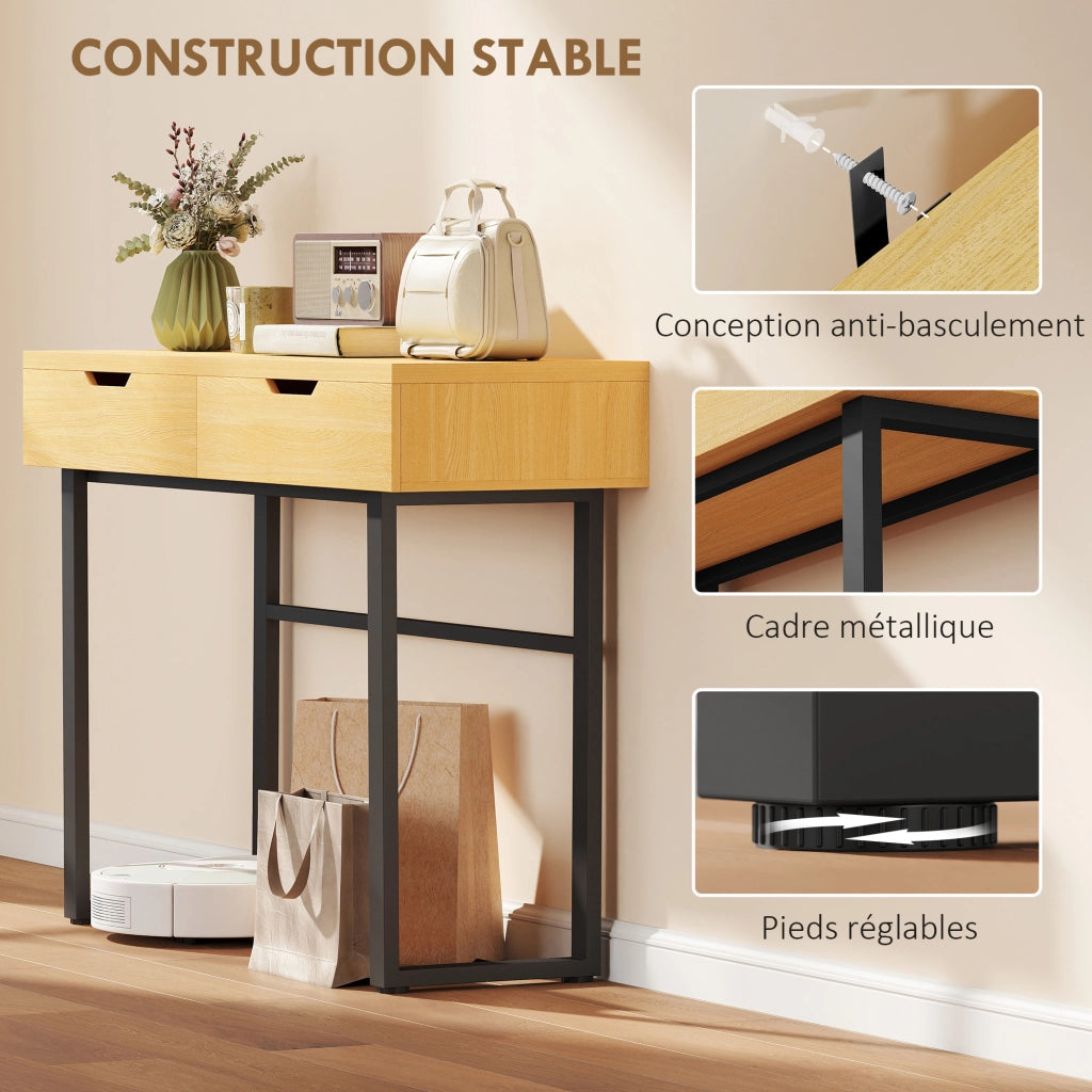 Tavolo console ¨C zephmum ¨C 110 cm, 2 cassetti, metallo, legno naturale