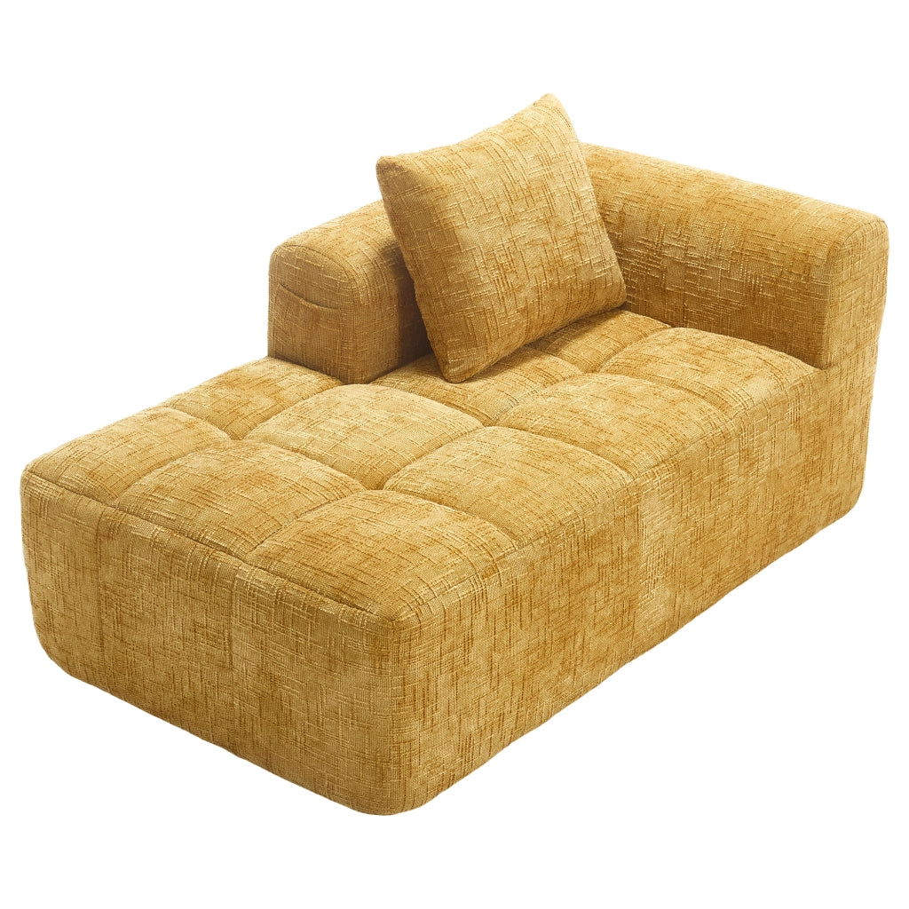 Chaise Longue con Cuscino e Tasche Laterali; Seduta Imbottita in Ciniglia Giallo; 158 × 90 × 60 cm