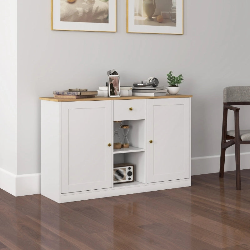 Credenza bianca con cassetto, 2 ante e 2 vani aperti, 120 x 35 x 75,2 cm