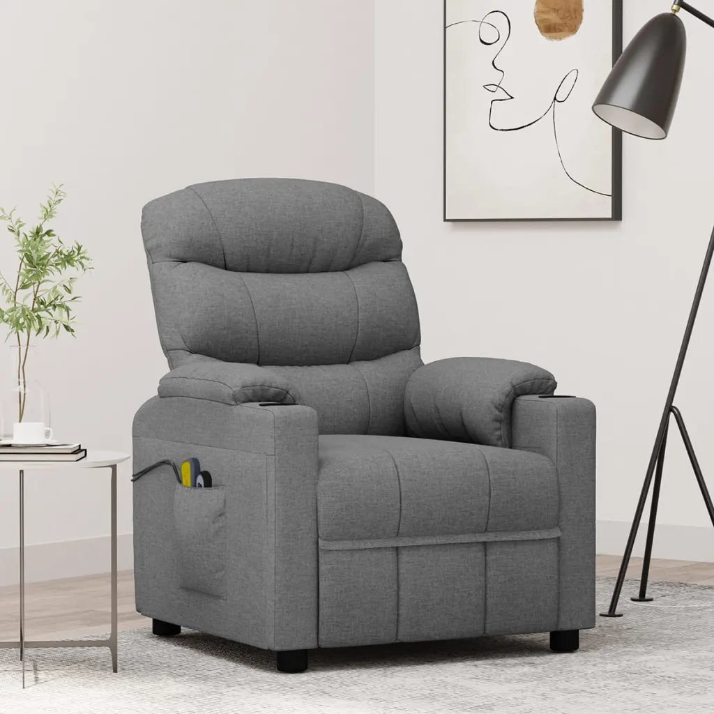 Poltrona Massaggiante | Sedia Relax Elettrica Grigio Chiaro in Tessuto