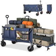 Carrello pieghevole con sponda estensibile in acciaio blu per giardino, spiaggia, camping e acquisti