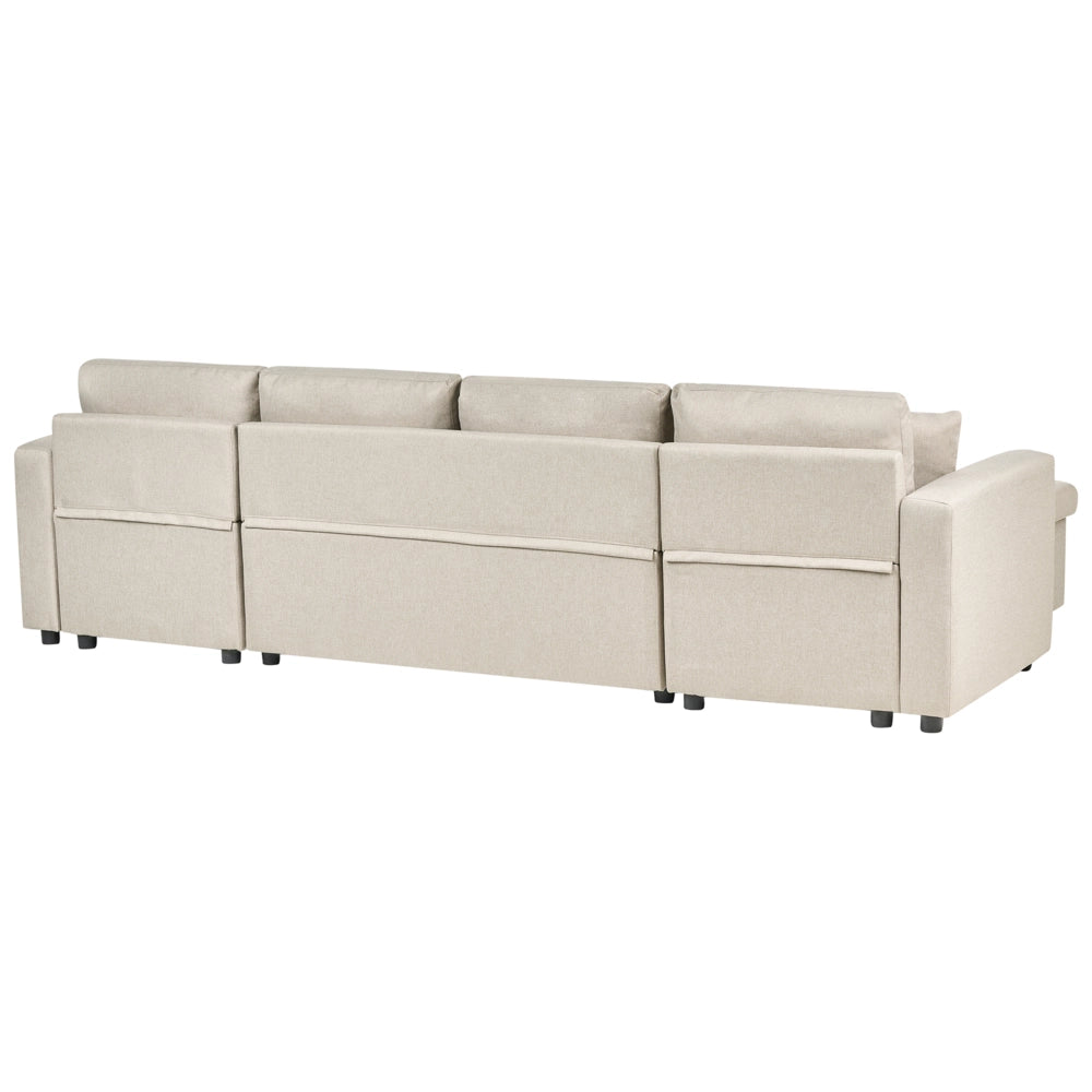 Divano letto ad angolo con rivestimento in tessuto beige a 5 posti a forma di U con contenitore