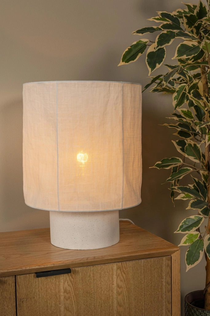 Lampada da tavolo TISSAJA bianca cemento e lino Lucide