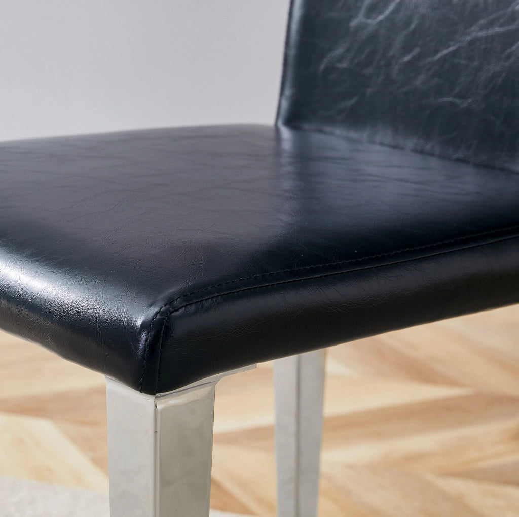 Set 2 sedie da pranzo moderne in PU nero con gambe in metallo argentato; h 90 cm