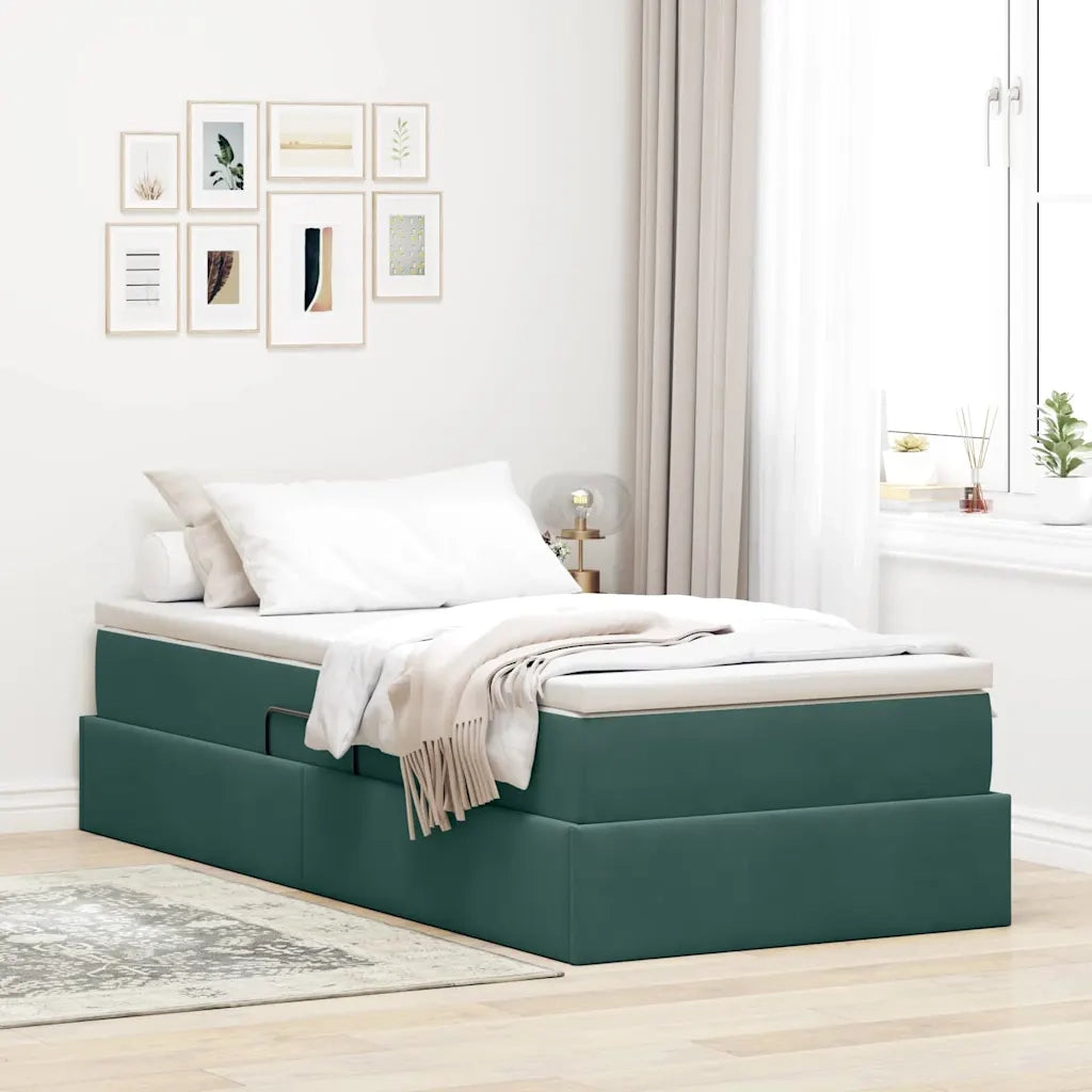 Letto con contenitore e materasso Verde Scuro 100 x 200 cm