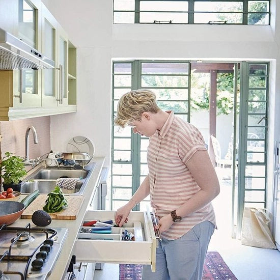 Organizzatore 3-in-1 espandibile per cassetti - grigio/bianco - 7 compartimenti - caratteristiche anti-slip - adatto per cucina