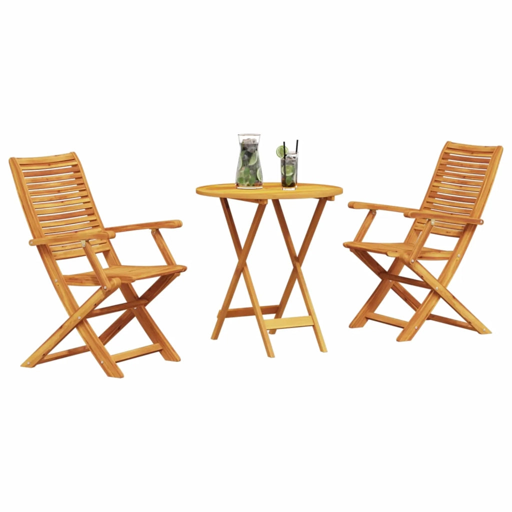 Set Bistro Pieghevole 3 pz | Set Salotto da Giardino Marrone Legno di Acacia Massello