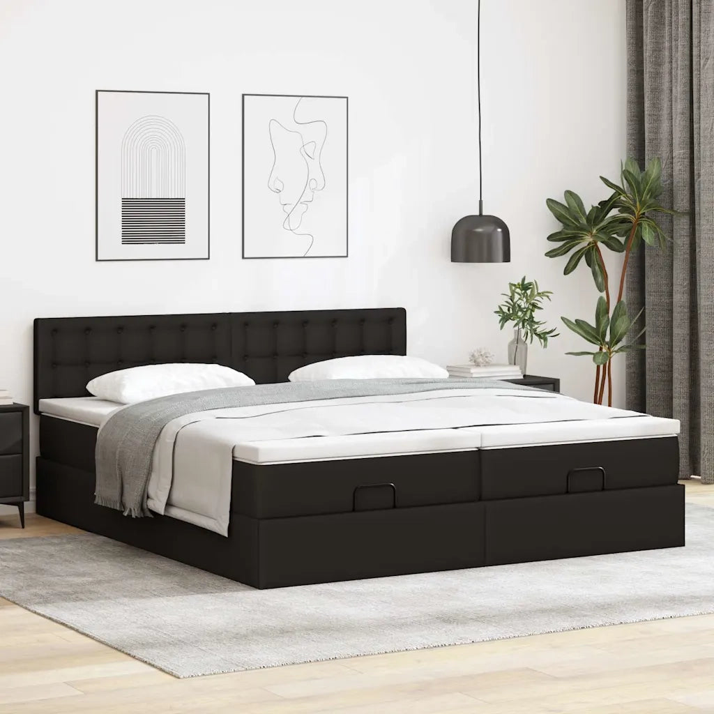 Pouf Letto con Materassi e LED Nero 180x200cm Similpelle