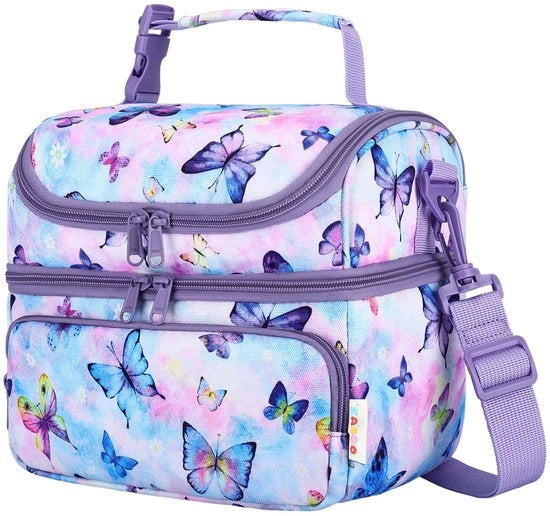 Borsa termica per bambine, 7,5L grande borsa per picnic, due compartimenti, borsa isolata con cinturino e manico rimovibile per scuola, picnic, viaggi, feste