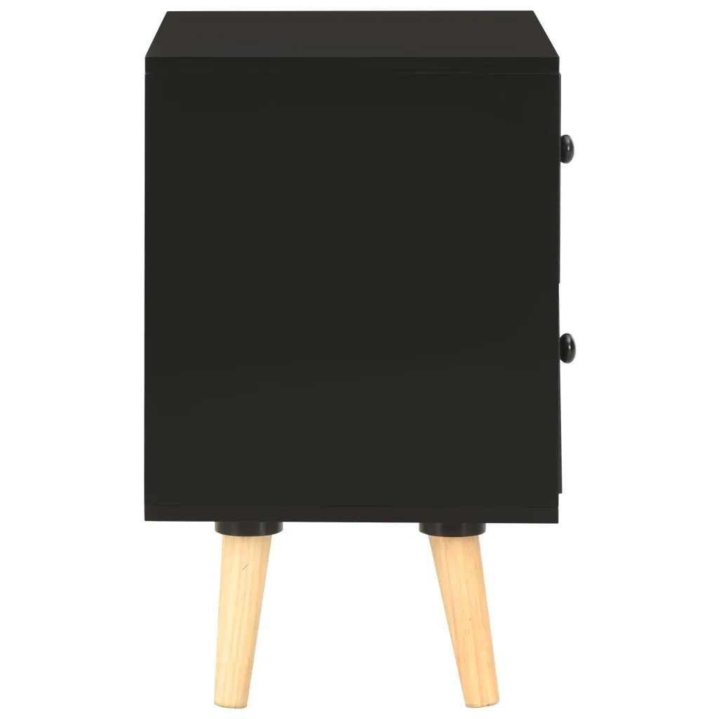 Set di 2 Comodini | Armadio da Notte | Mobiletto da notte Neri 40x30x50 cm Legno Massello di Pino