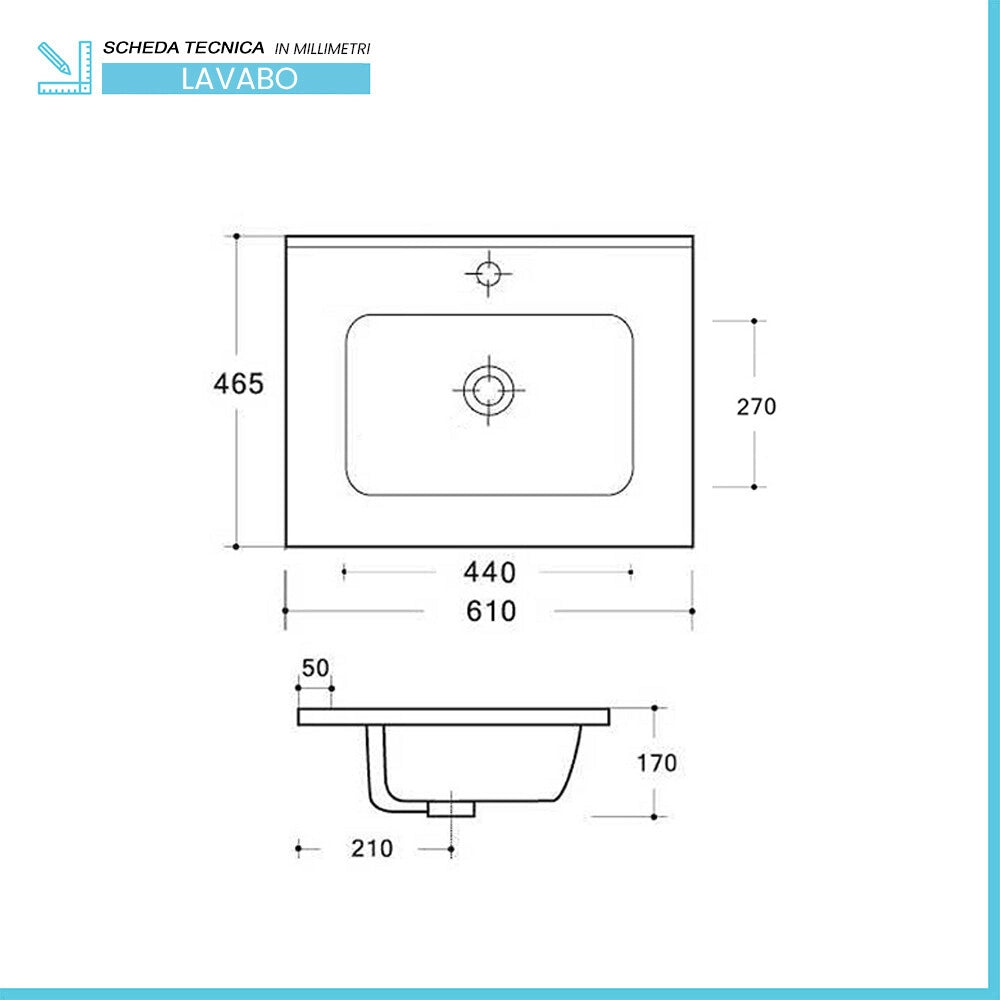 Mobile bagno sospeso cannettato 60 cm bianco opaco con lavabo Bali