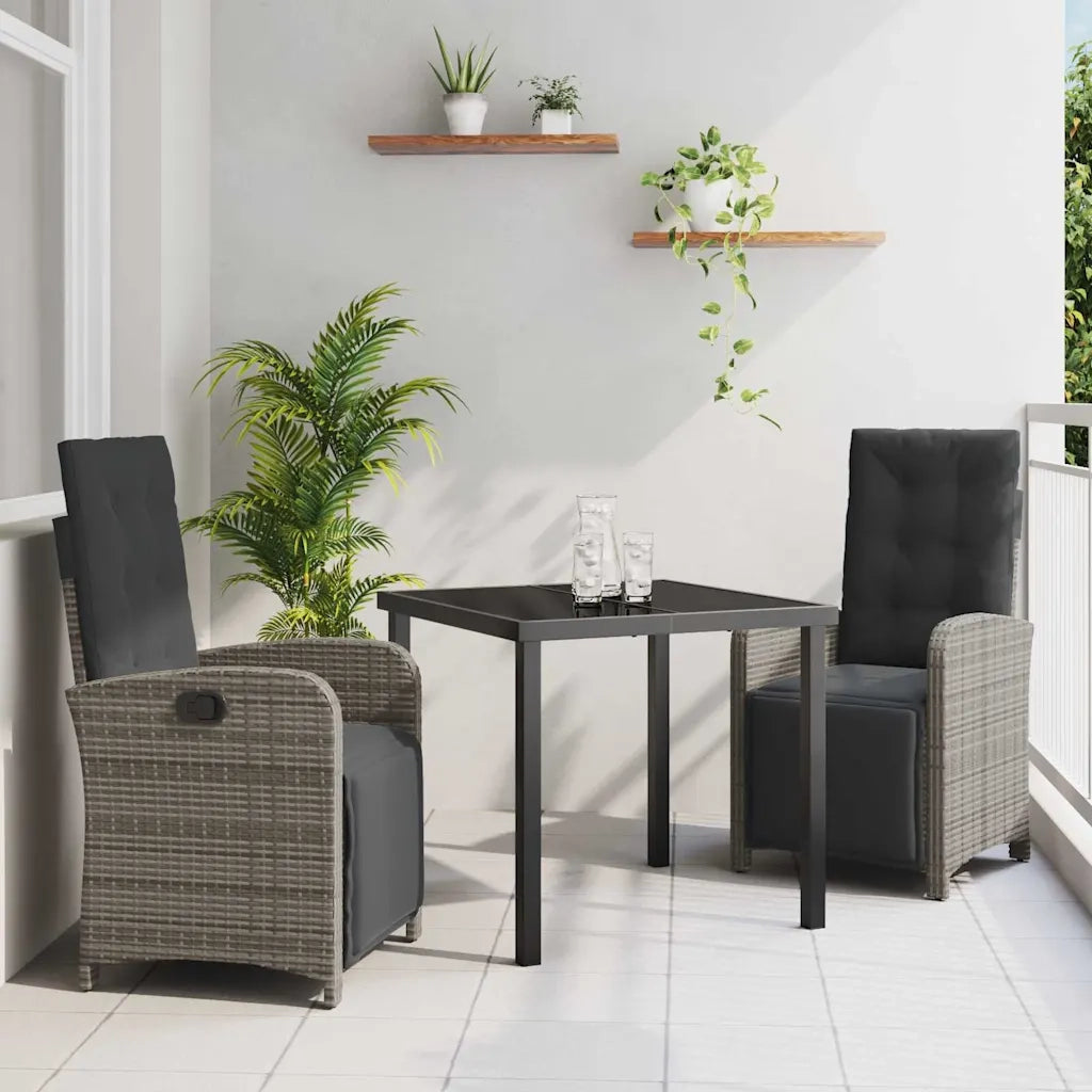 Set da Pranzo per Giardino con cuscino 3 pcs Grigio polyrattan 3380323